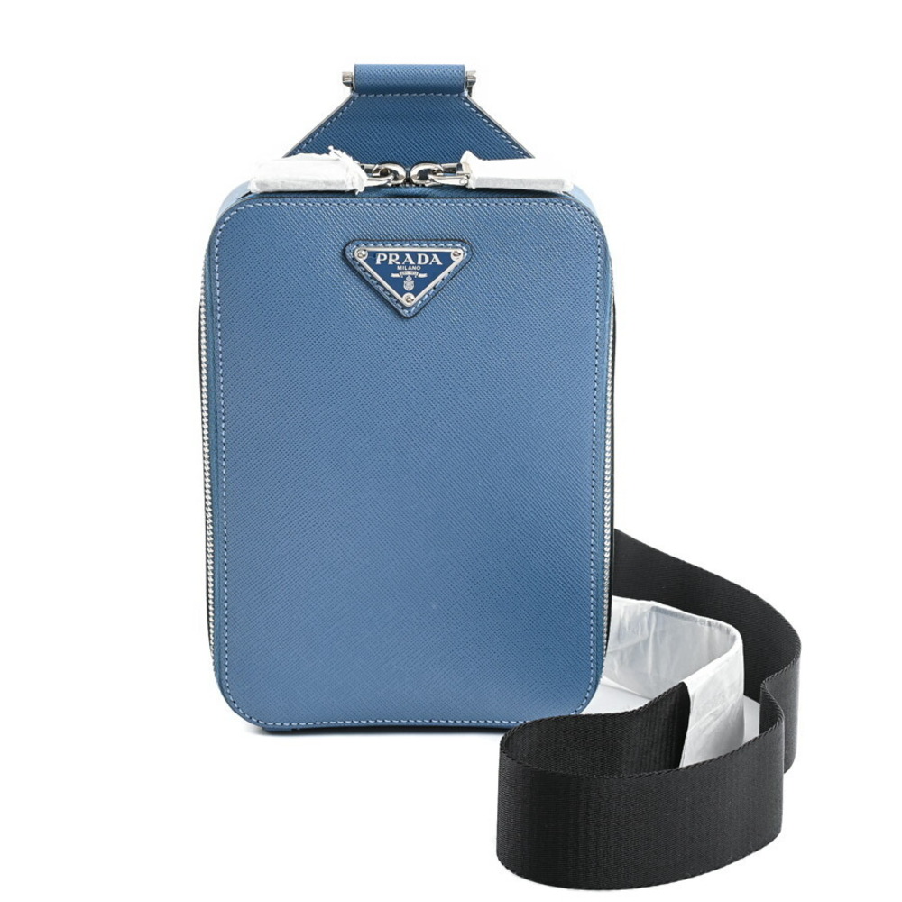 Prada Brick Saffiano One Shoulder Hobo Bag Body Bum Crossbody Belt Blue